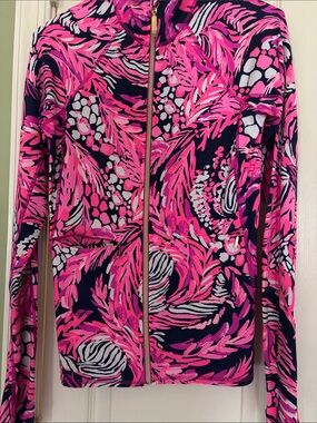 Lilly Pulitzer Luxletic Pink, Navy & White Floral Zip Jacket xs